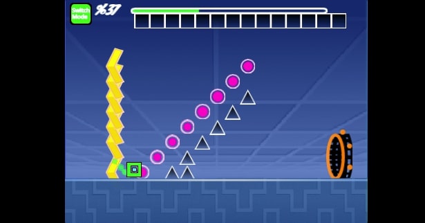 After completing one-third of the level, the arrow will change to a square in the Geometry Dash Scratch game at Geodashgame.io