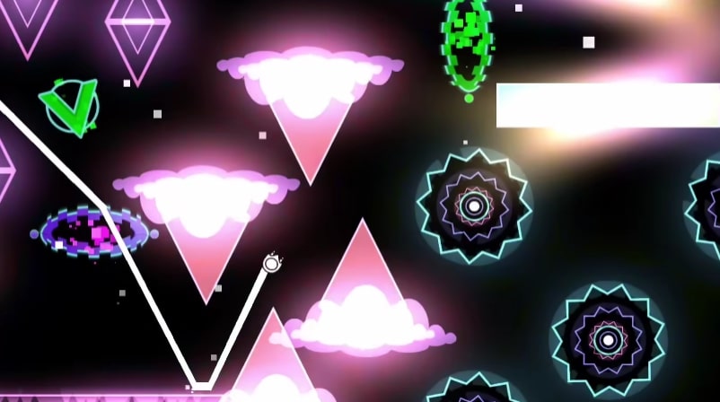 Long waves are a characteristic feature of this level in the Geometry Dash game at Geodashgame.io