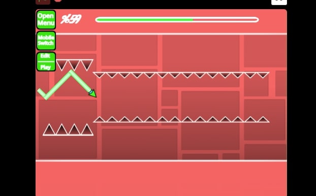 The playing space will get smaller and smaller, and there will be more and larger spikes in Geometry Dash Spam Test - Geodashgame.io